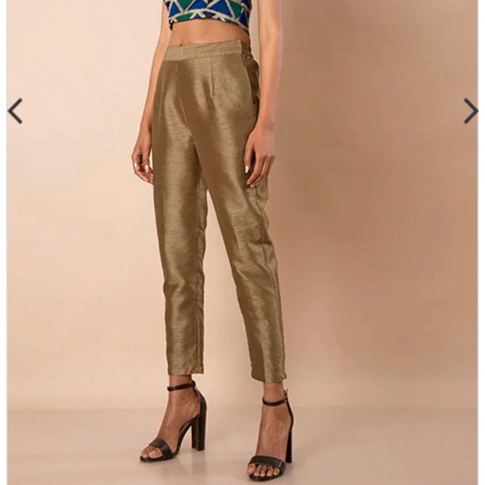 House of Indya Gold Poly Silk Fitted Pants